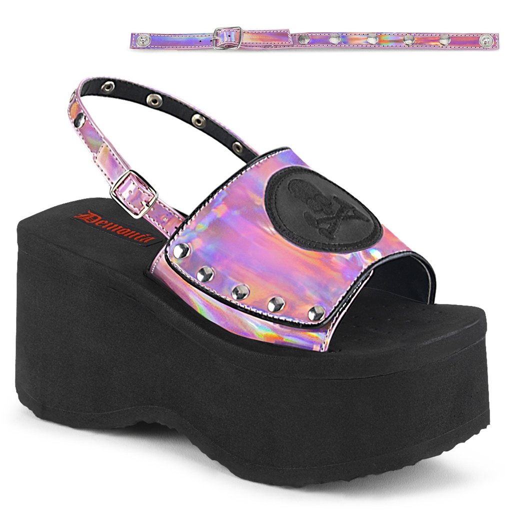 Sandale Plateforme Demonia Funn 32 Hologramme Femme - Rose 39580-WQCG